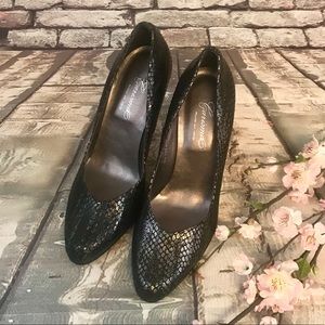 Carisma Italian Black & Silver Snake Print Heels